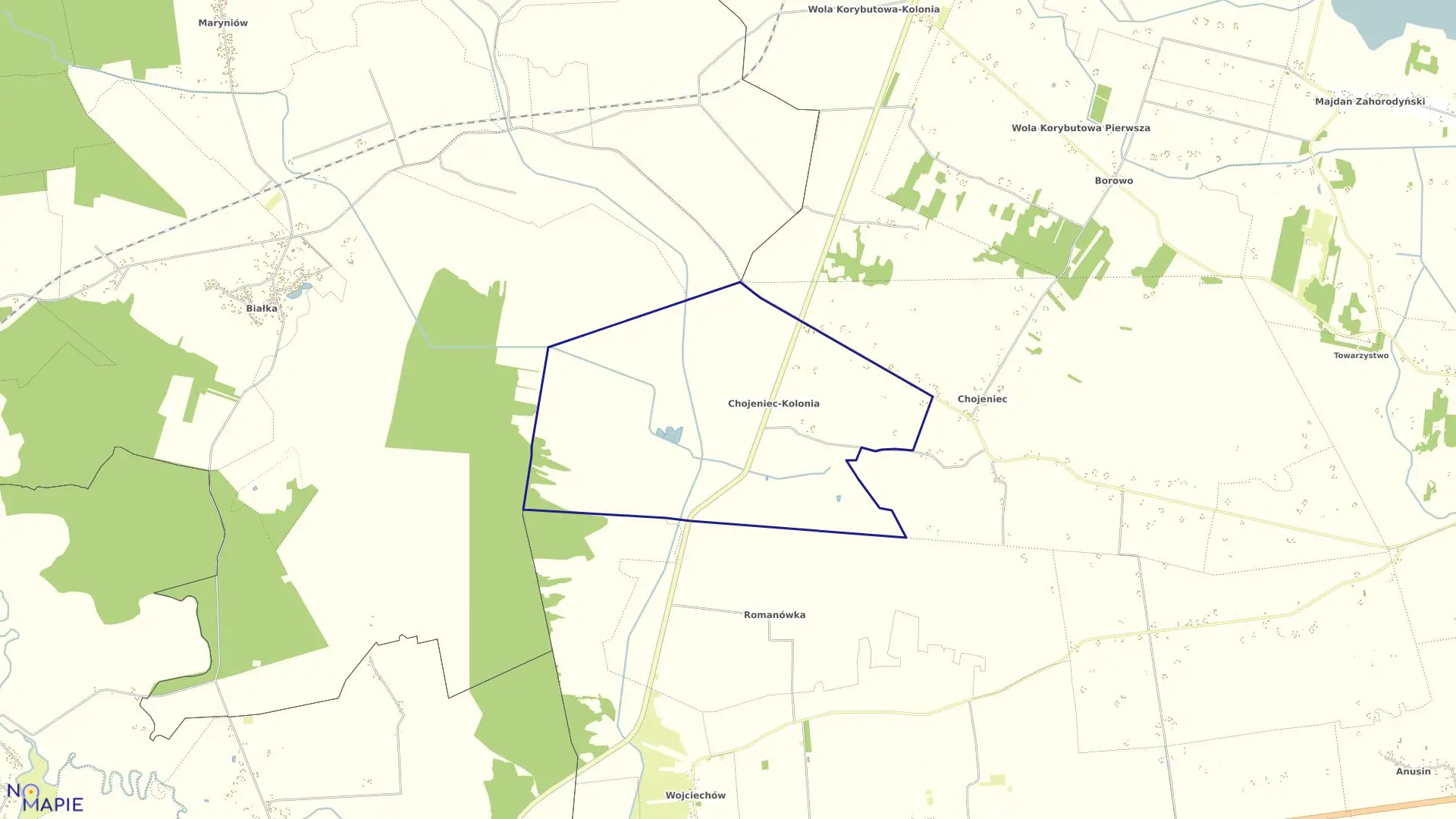 Mapa obrębu CHOJENIEC-KOLONIA w gminie Siedliszcze