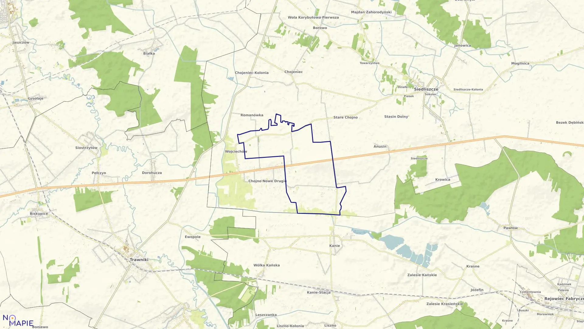 Mapa obrębu CHOJNO NOWE PIERWSZE w gminie Siedliszcze