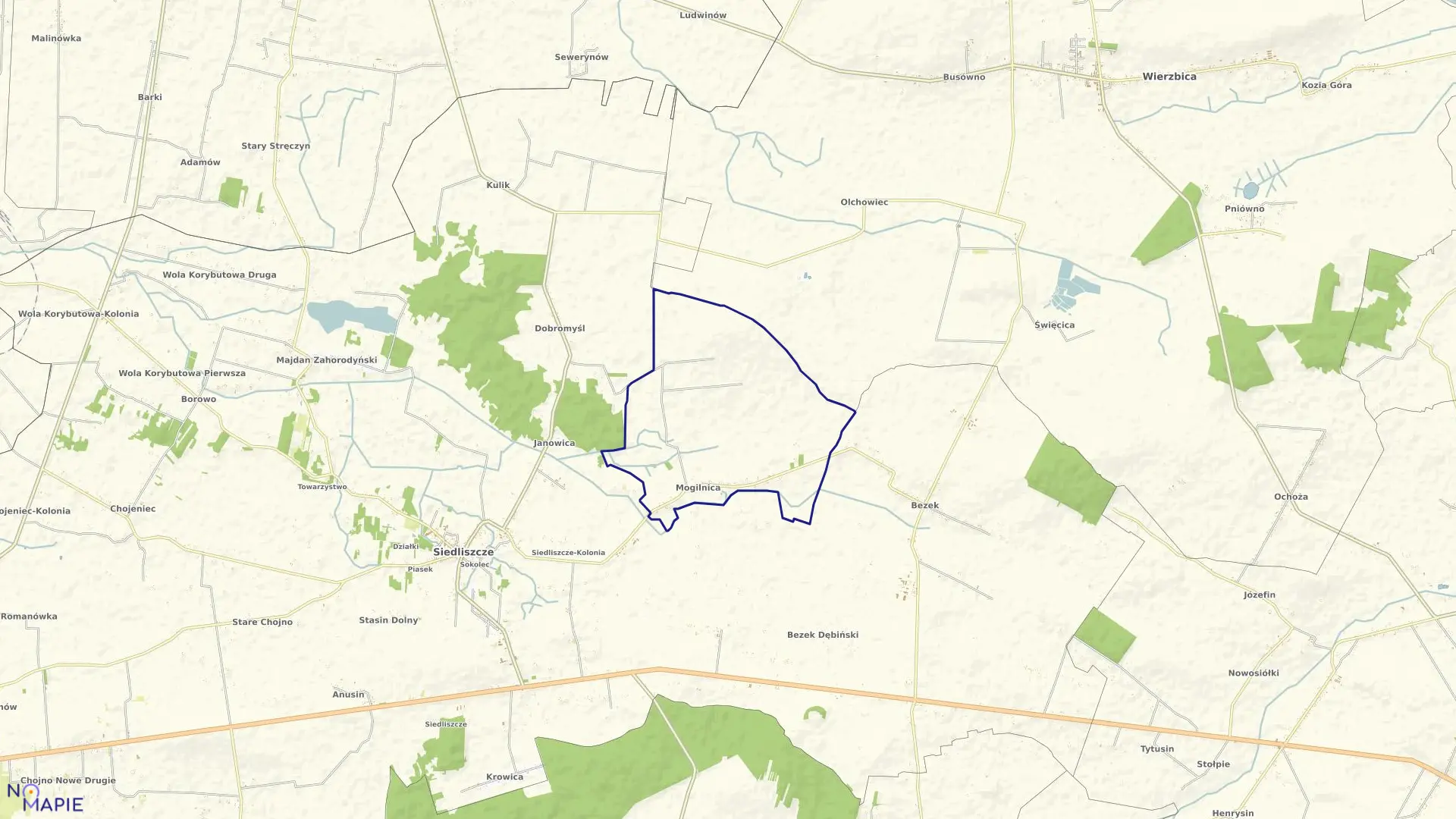 Mapa obrębu MOGIELNICA w gminie Siedliszcze