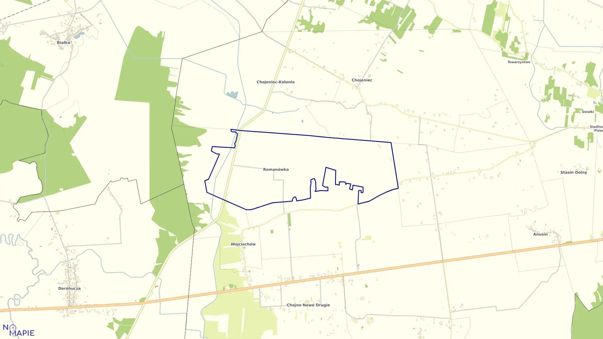 Mapa obrębu ROMANÓWKA w gminie Siedliszcze