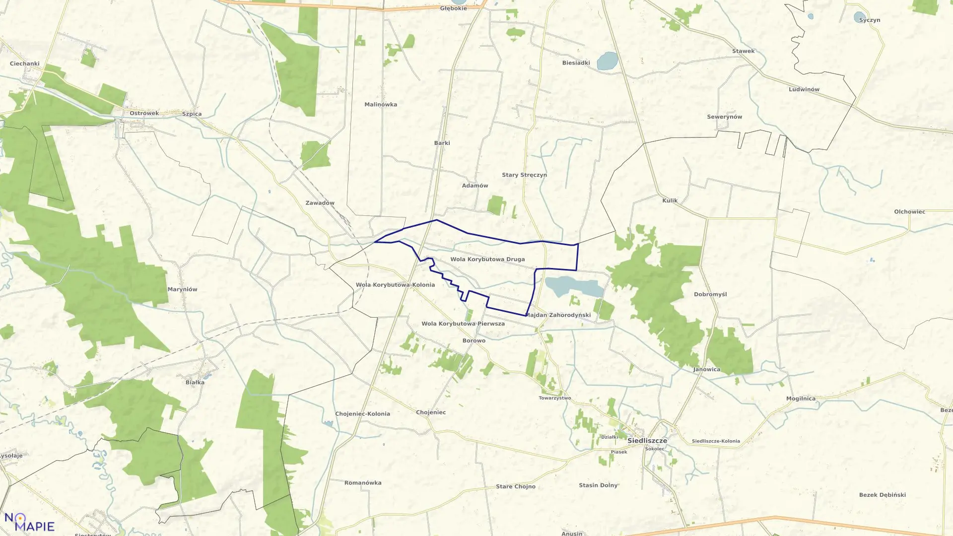 Mapa obrębu WOLA KORYBUTOWA II w gminie Siedliszcze